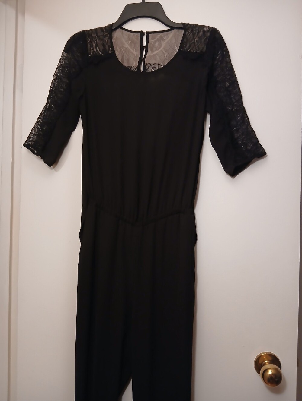 BCBG Women's Black Lace-Sleeve Jumpsuit